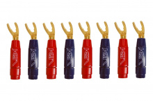 Позолоченный разъем BERRI в сборе Van den Hul Gold Plated Bus. Тип Лопатка для кабеля 8,3 мм Маркировка красная